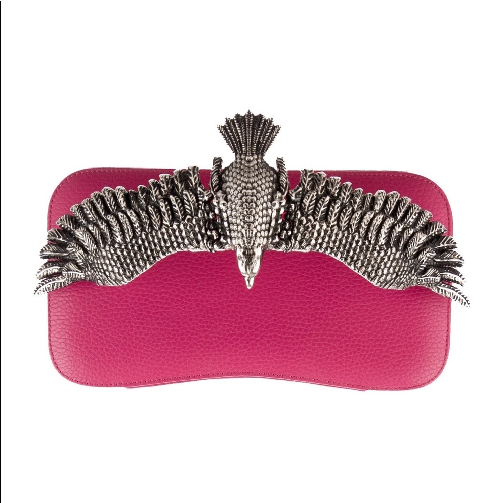 Moni & J Pink Leather Soaring Eagle Clutch Bag